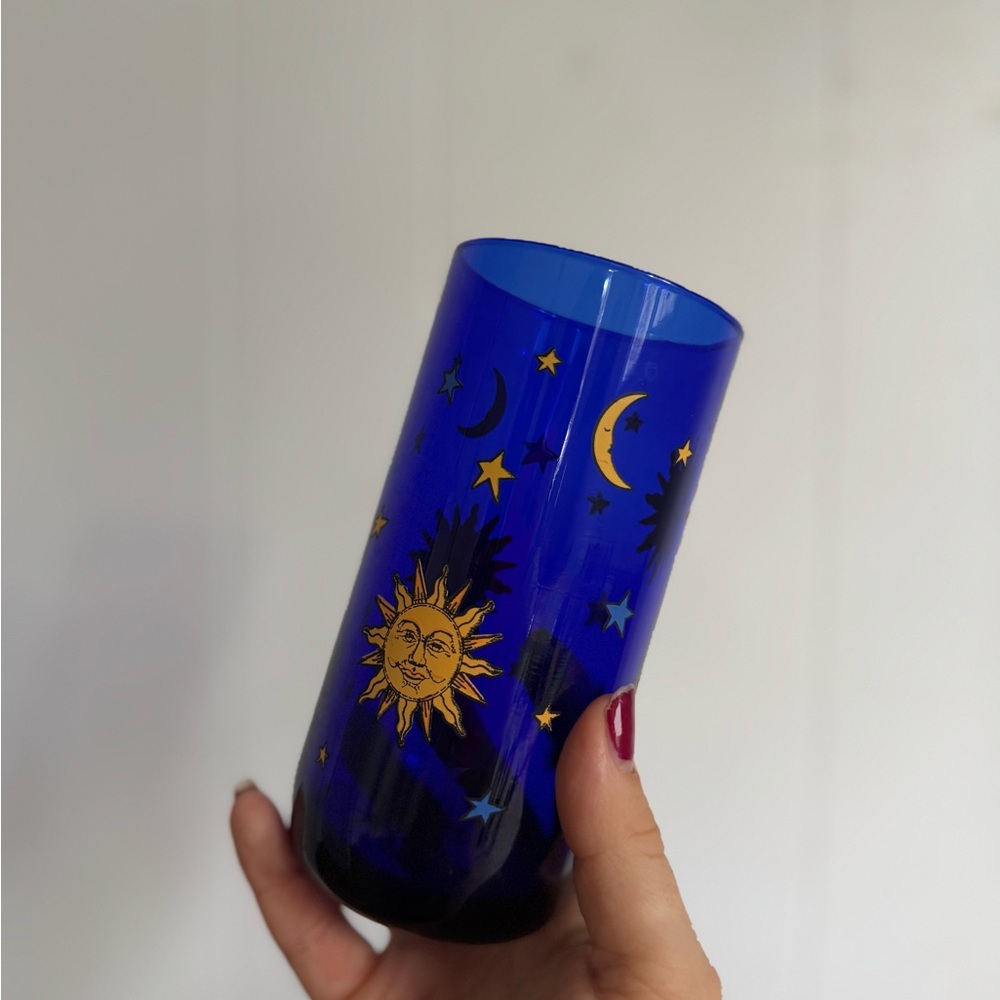 Libbey Blue and Gold Celestial Glass